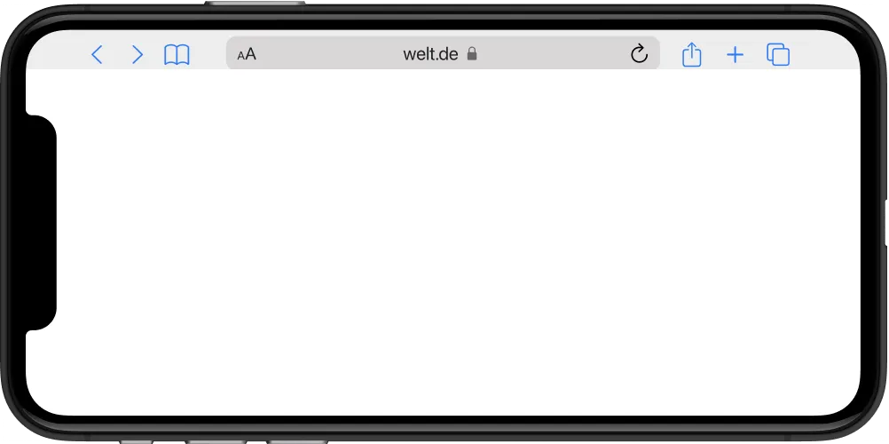An iPhone with open safari browser displaying an empty website