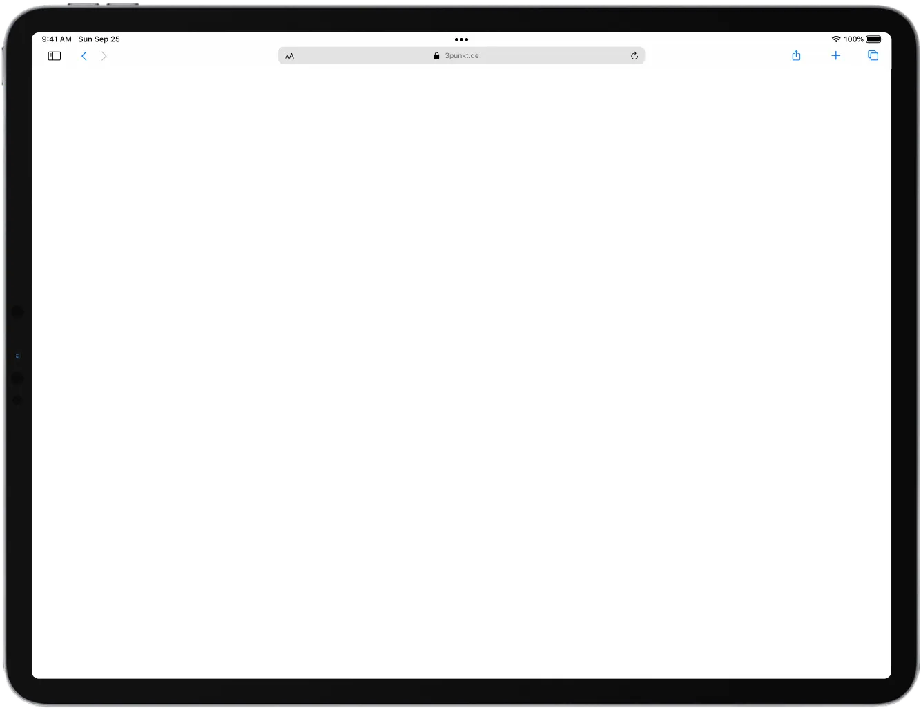 An iPad device displaying a white browser window